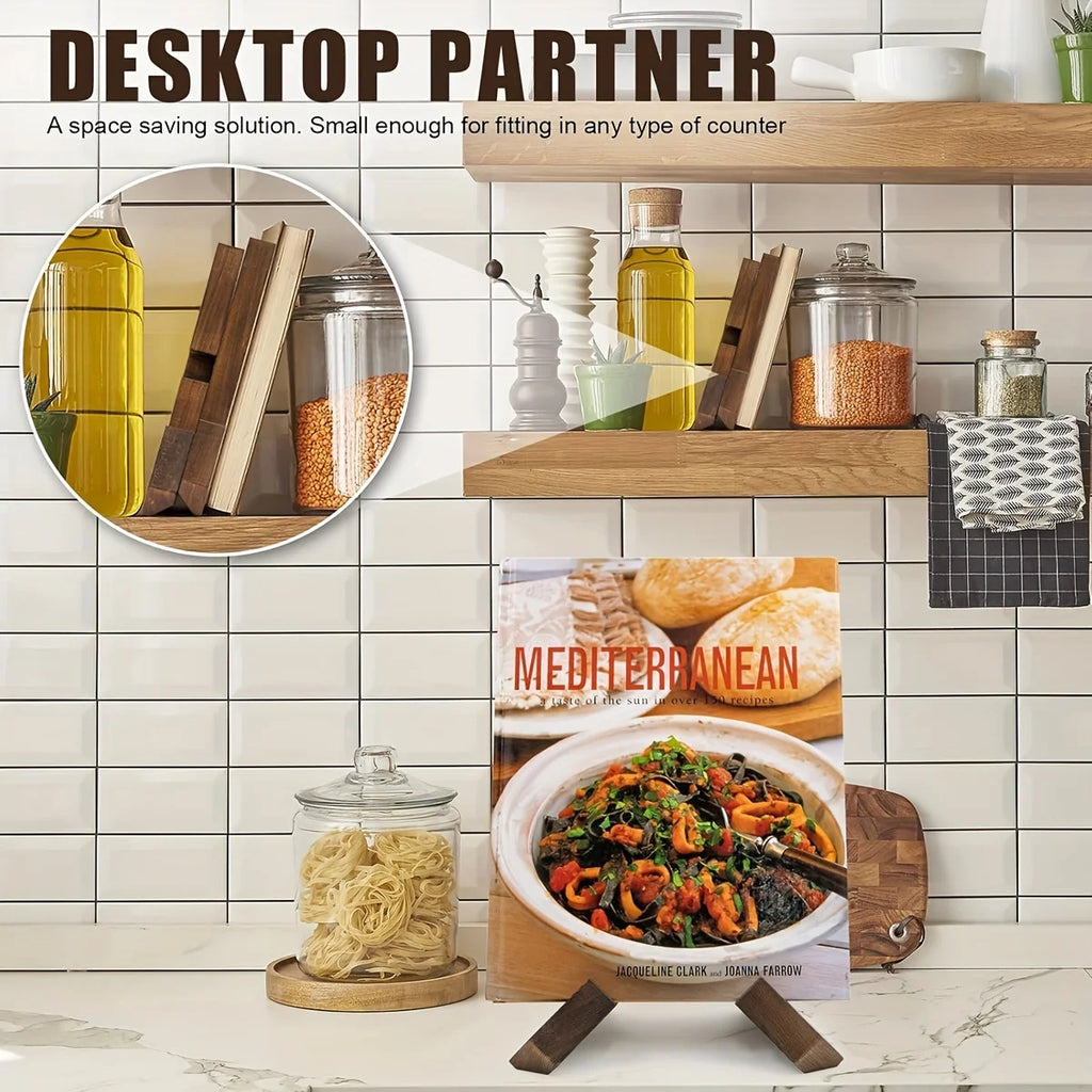 Rustic Wooden Cookbook Stand for Kitchen Counters