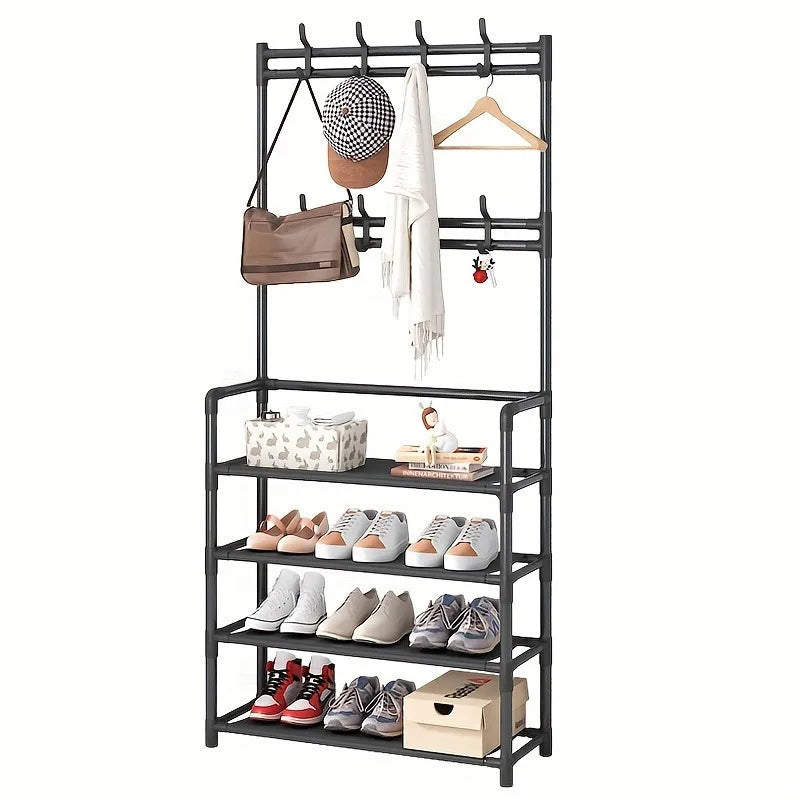 4/5-Tier Entryway Shoe & Coat Rack with 8 Hooks