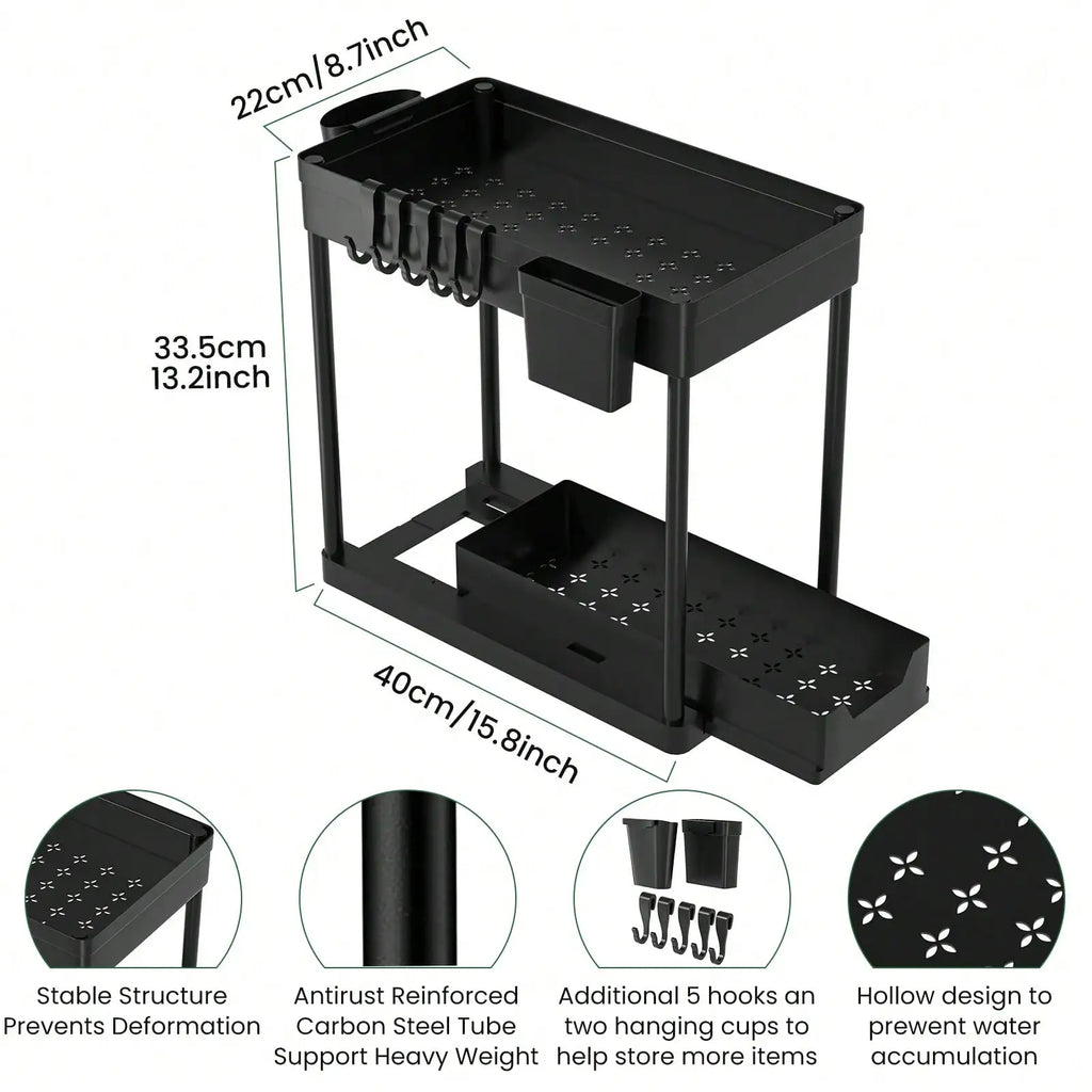 Black Nestlyra 2-tier under-sink organizer with pull-out storage rack