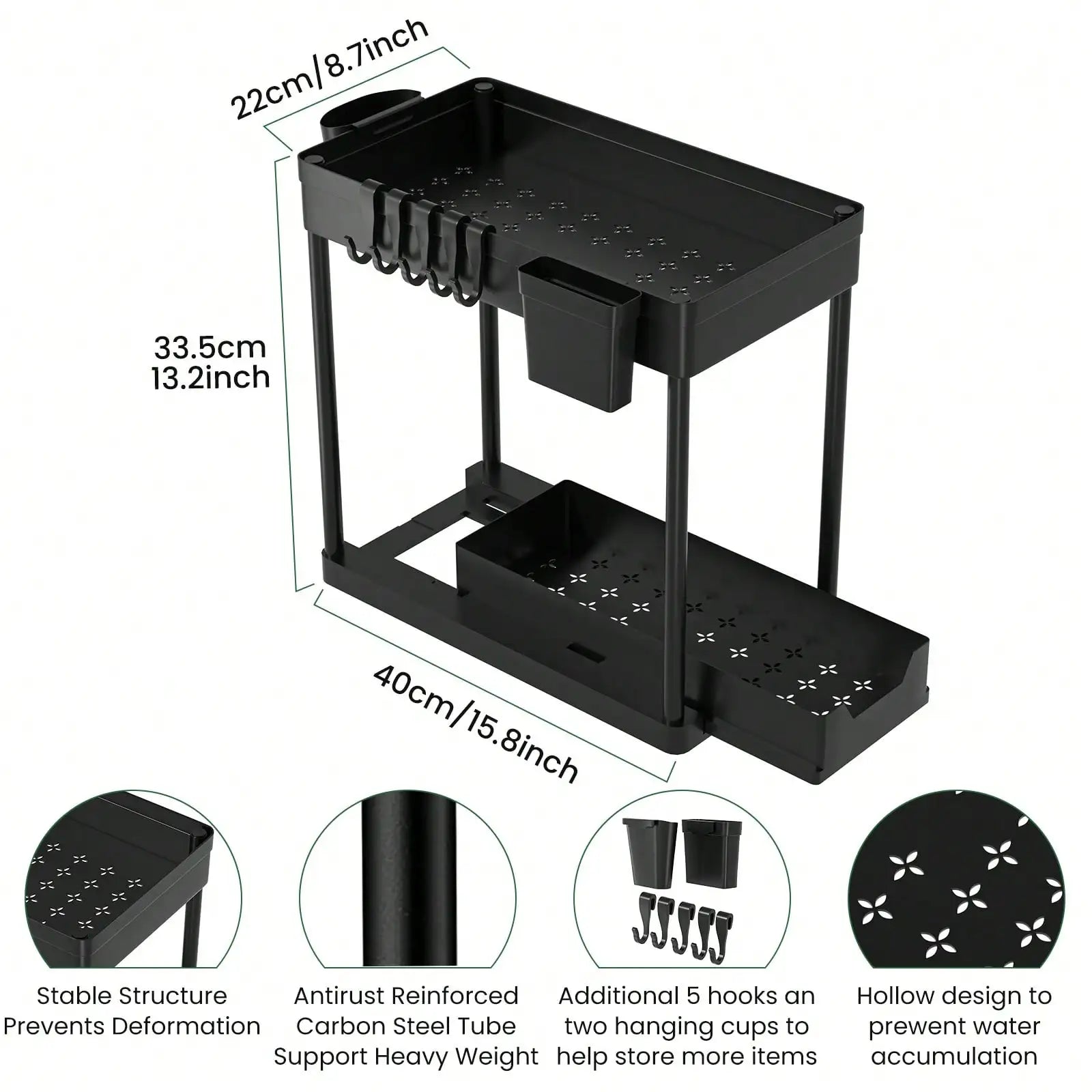 Black Nestlyra 2-tier under-sink organizer with pull-out storage rack