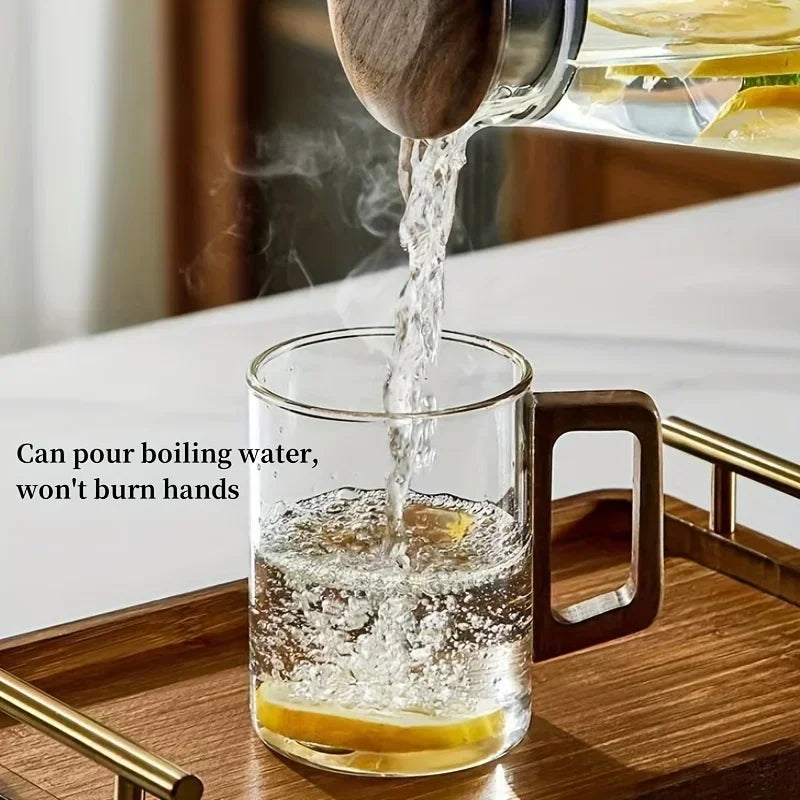 Insulated Glass Coffee Cups with Walnut Handle – 400ml
