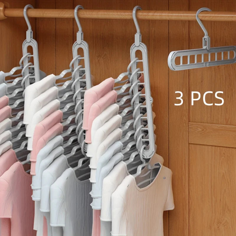 Space-Saving 9-Hole Foldable Hangers – Set of 3