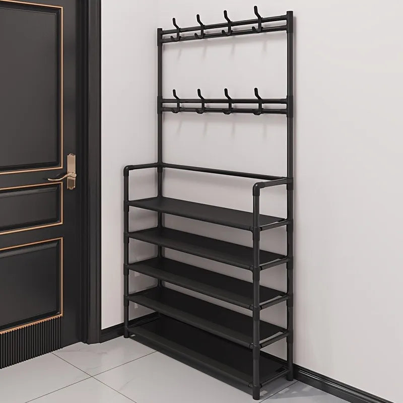 4/5-Tier Entryway Shoe & Coat Rack with 8 Hooks