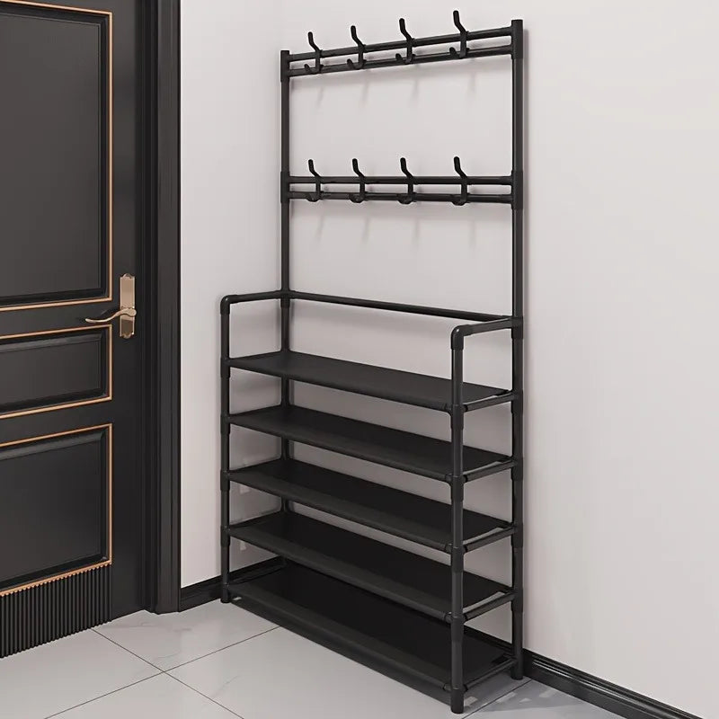 4/5-Tier Entryway Shoe & Coat Rack with 8 Hooks
