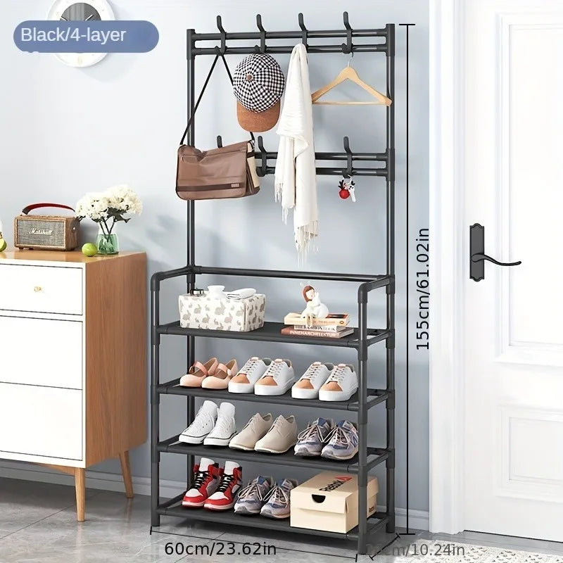 4/5-Tier Entryway Shoe & Coat Rack with 8 Hooks