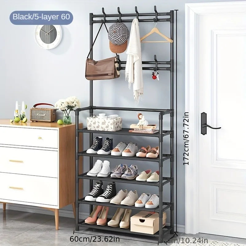 4/5-Tier Entryway Shoe & Coat Rack with 8 Hooks