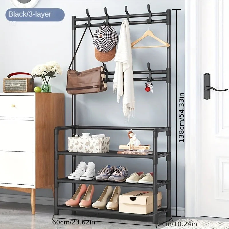 4/5-Tier Entryway Shoe & Coat Rack with 8 Hooks