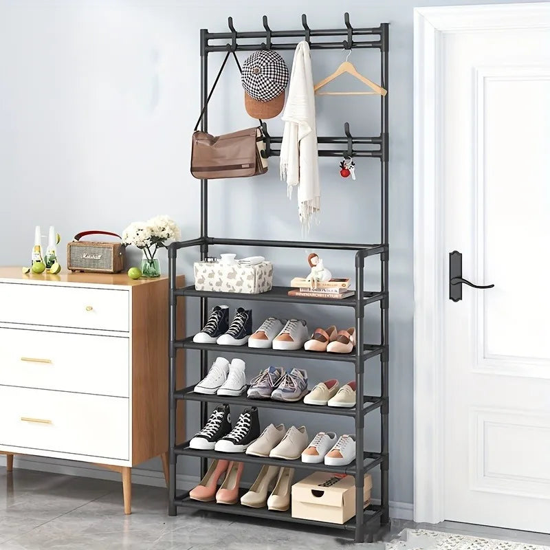 4/5-Tier Entryway Shoe & Coat Rack with 8 Hooks
