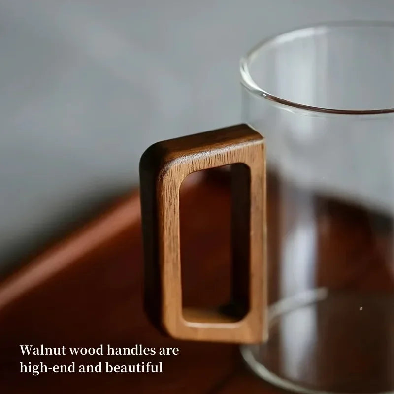 Insulated Glass Coffee Cups with Walnut Handle – 400ml