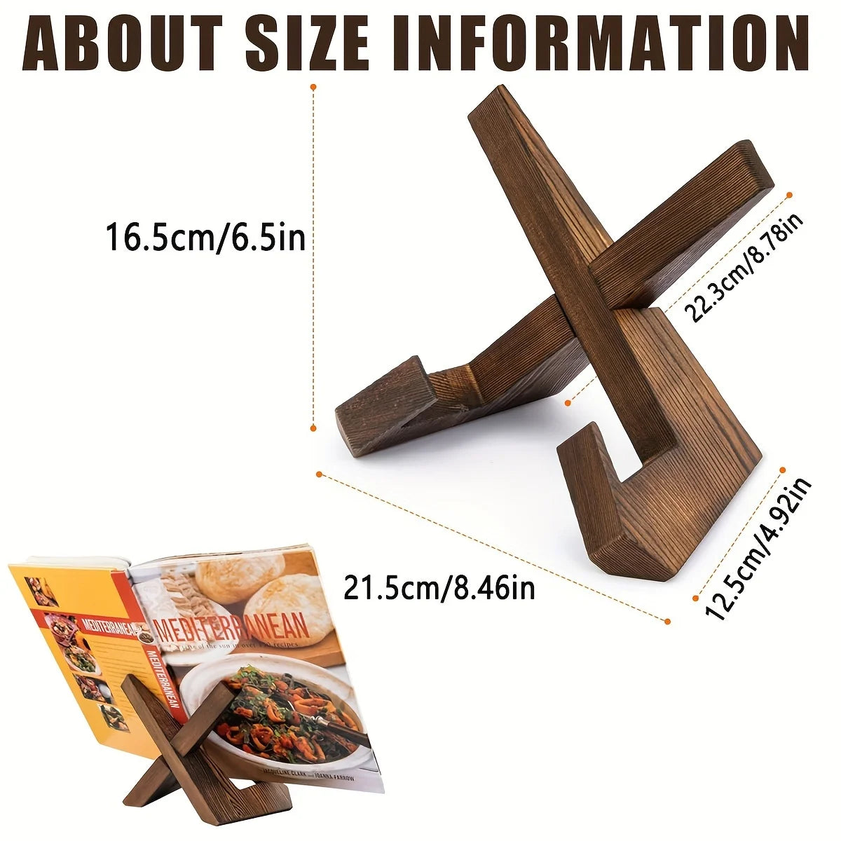 Rustic Wooden Cookbook Stand for Kitchen Counters