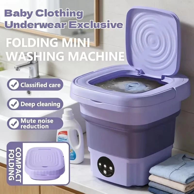 8L Foldable Mini Washing Machine with Spin Basket