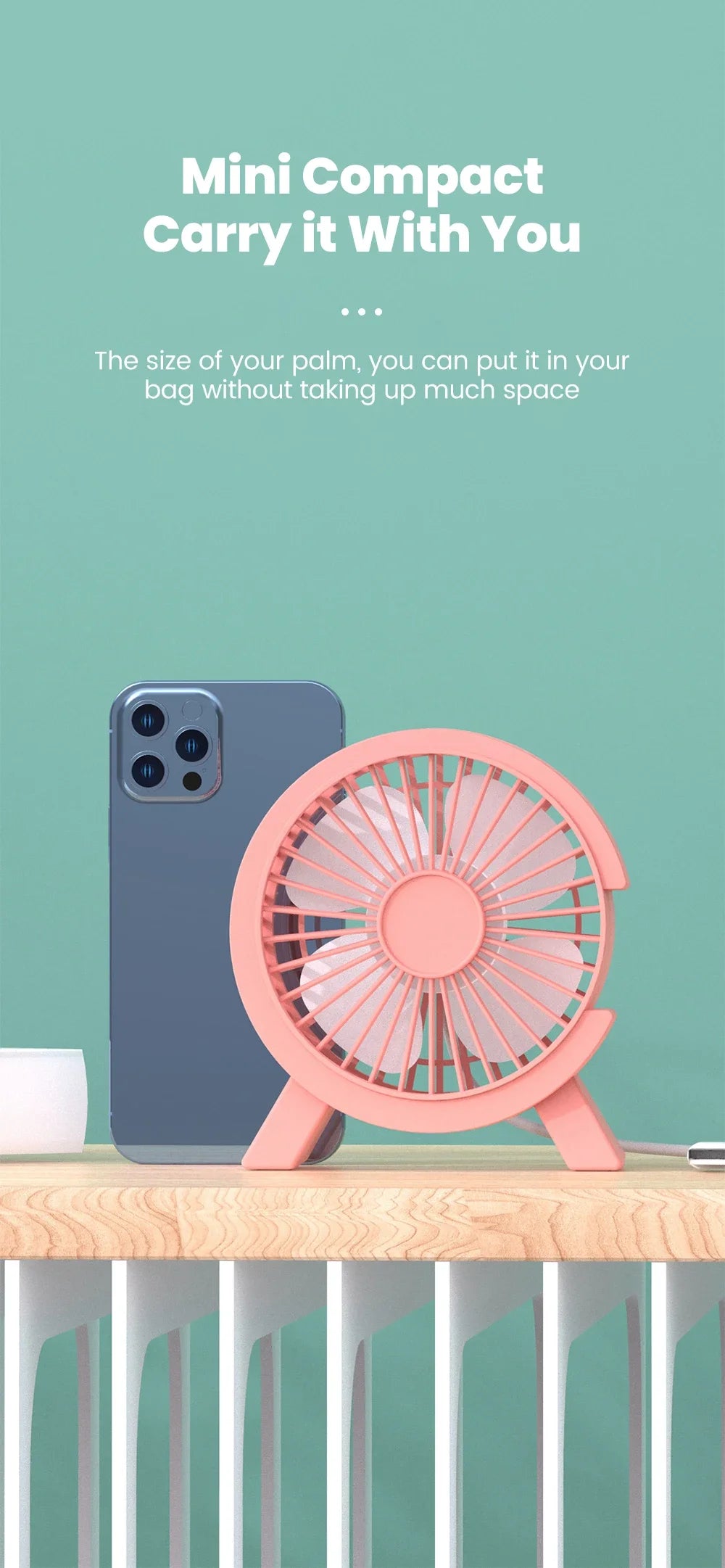 Mini USB Rechargeable Desk Fan