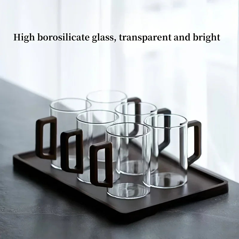 Insulated Glass Coffee Cups with Walnut Handle – 400ml