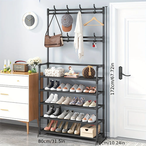 4/5-Tier Entryway Shoe & Coat Rack with 8 Hooks