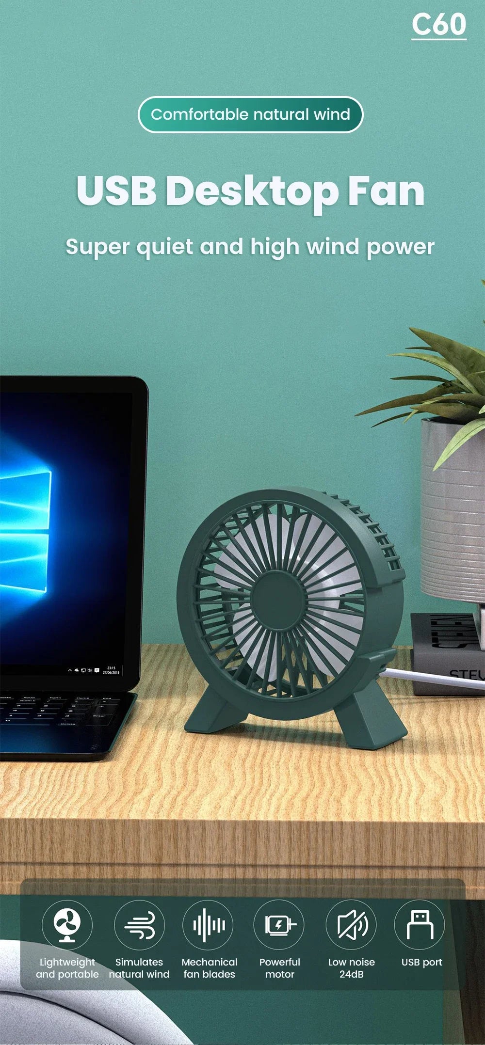 Mini USB Rechargeable Desk Fan