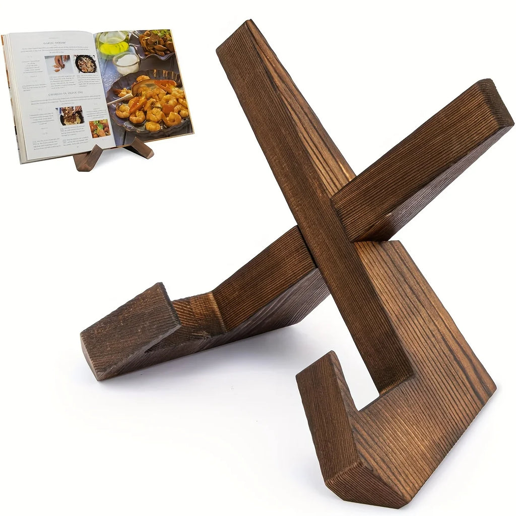 Rustic Wooden Cookbook Stand for Kitchen Counters